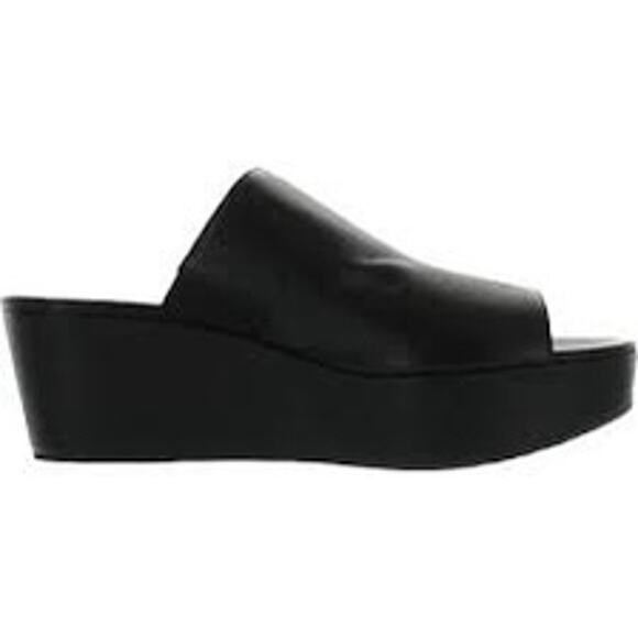 Stuart Weitzman Muletrain Wedge Sandals Leather Platform Wide Strap Black 9M - Picture 2 of 8